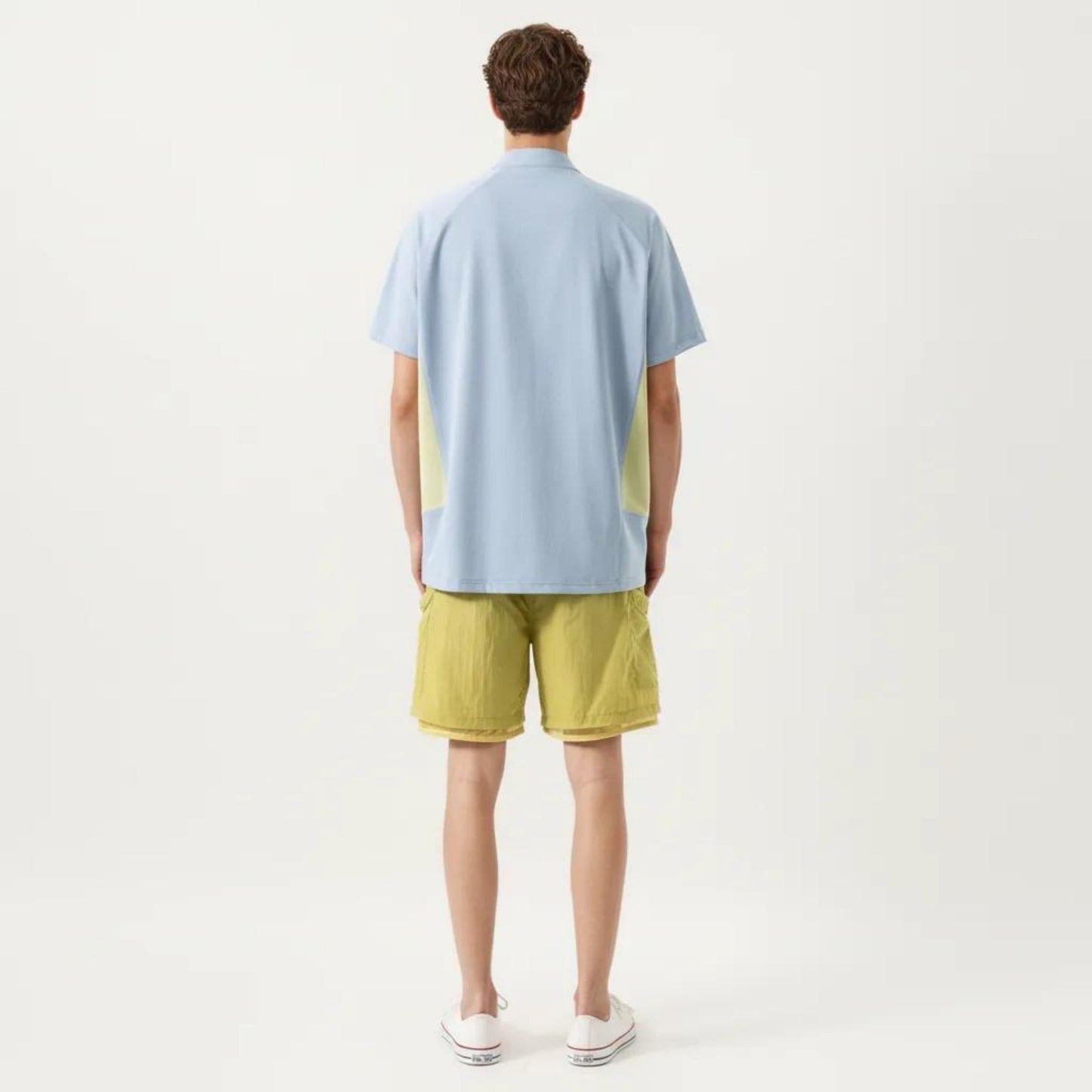Men's Short Sleeve Athletic T-Shirt with Half Zip Mock Neck Contrast Panels Breathable Lightweight