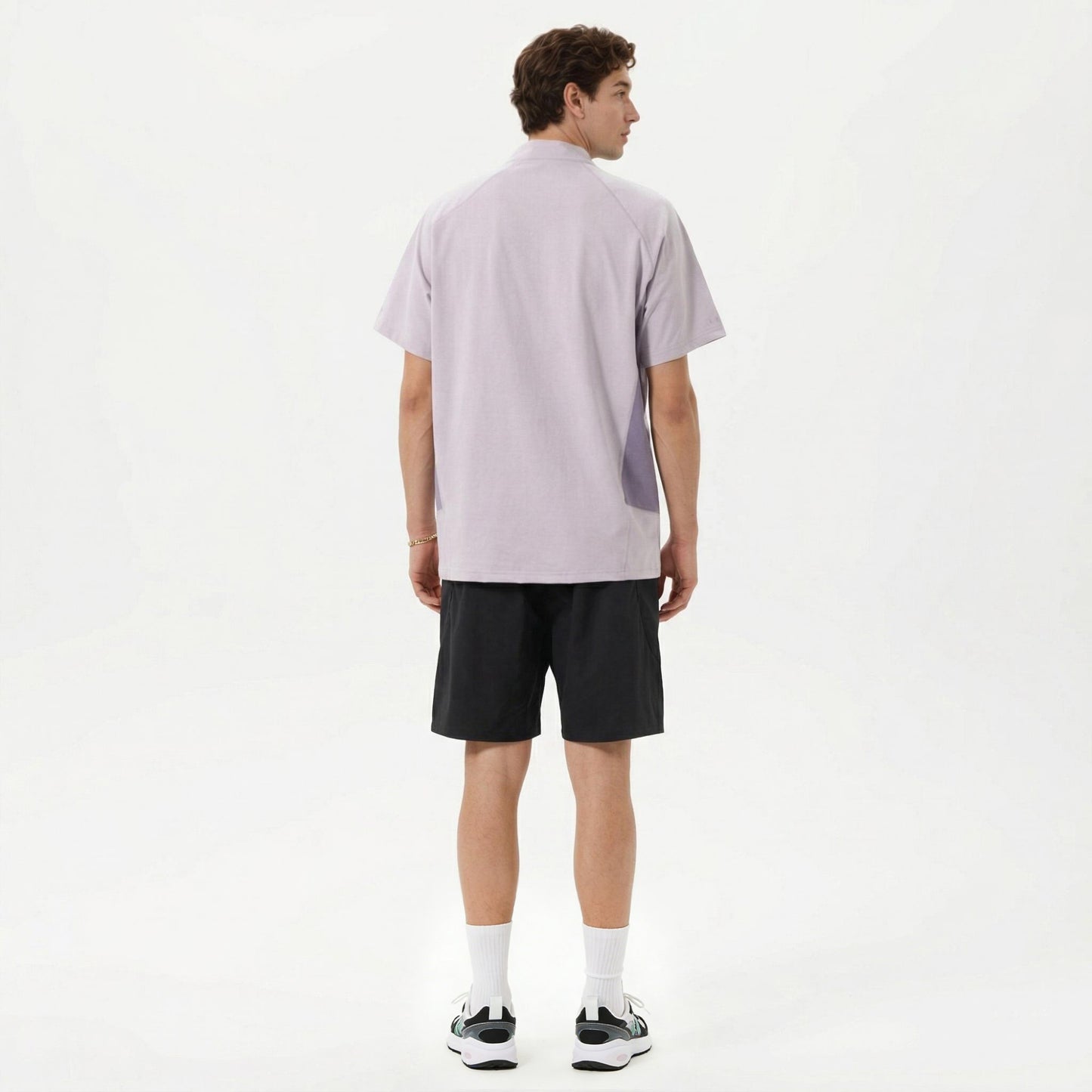 Men's Short Sleeve Athletic T-Shirt with Half Zip Mock Neck Contrast Panels Breathable Lightweight