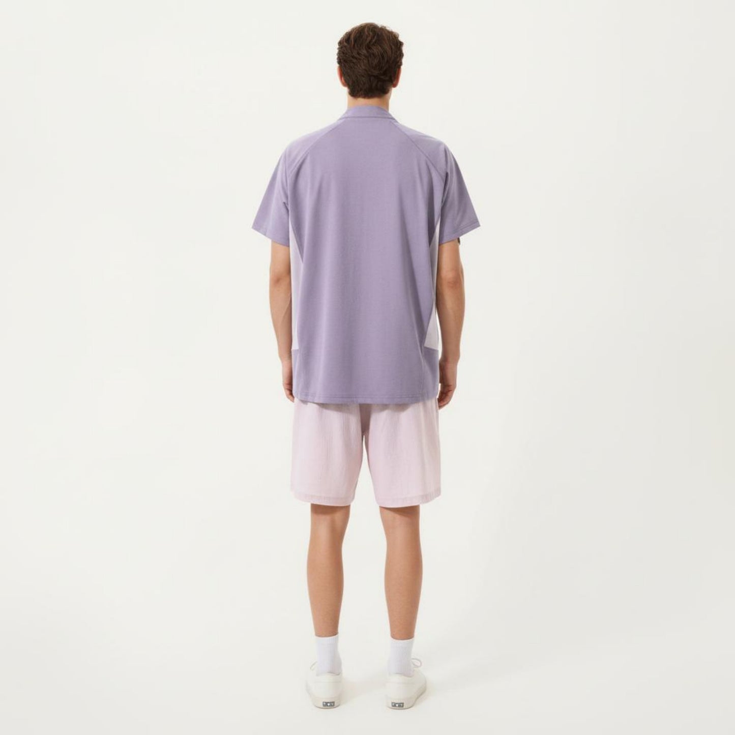 Men's Short Sleeve Athletic T-Shirt with Half Zip Mock Neck Contrast Panels Breathable Lightweight