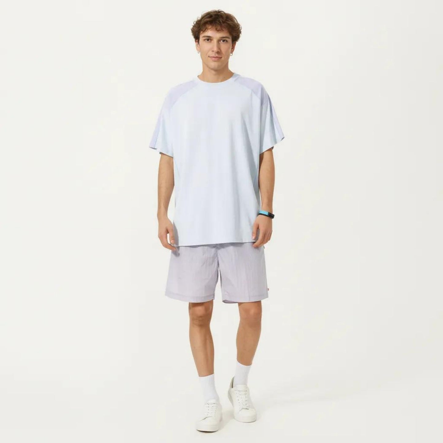 Men's Short Sleeve Athletic T-Shirt with Contrast Shoulder Panels Lightweight Breathable