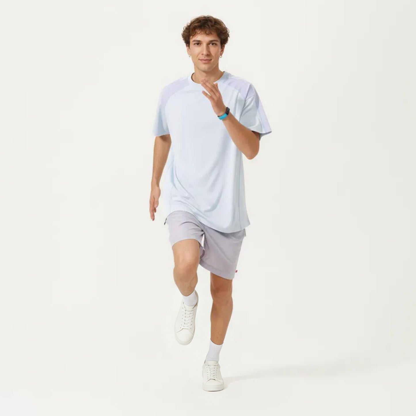 Men's Short Sleeve Athletic T-Shirt with Contrast Shoulder Panels Lightweight Breathable