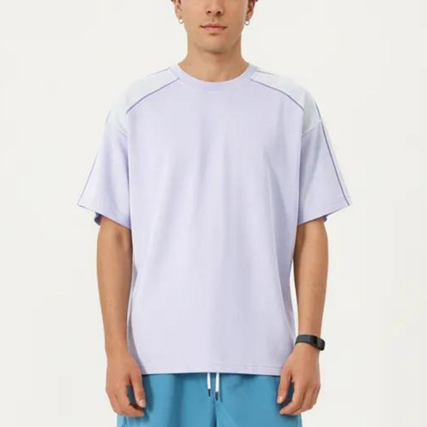 Men's Short Sleeve Athletic T-Shirt with Contrast Shoulder Panels Lightweight Breathable