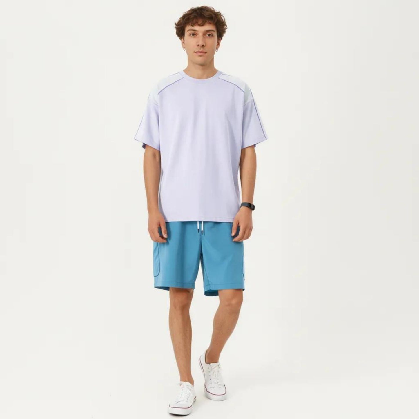 Men's Short Sleeve Athletic T-Shirt with Contrast Shoulder Panels Lightweight Breathable