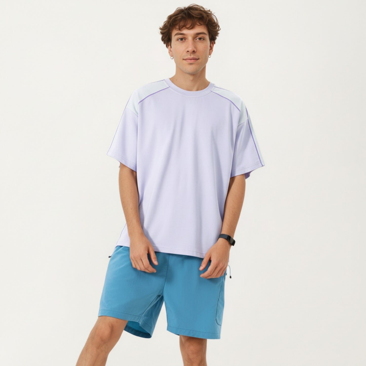 Men's Short Sleeve Athletic T-Shirt with Contrast Shoulder Panels Lightweight Breathable
