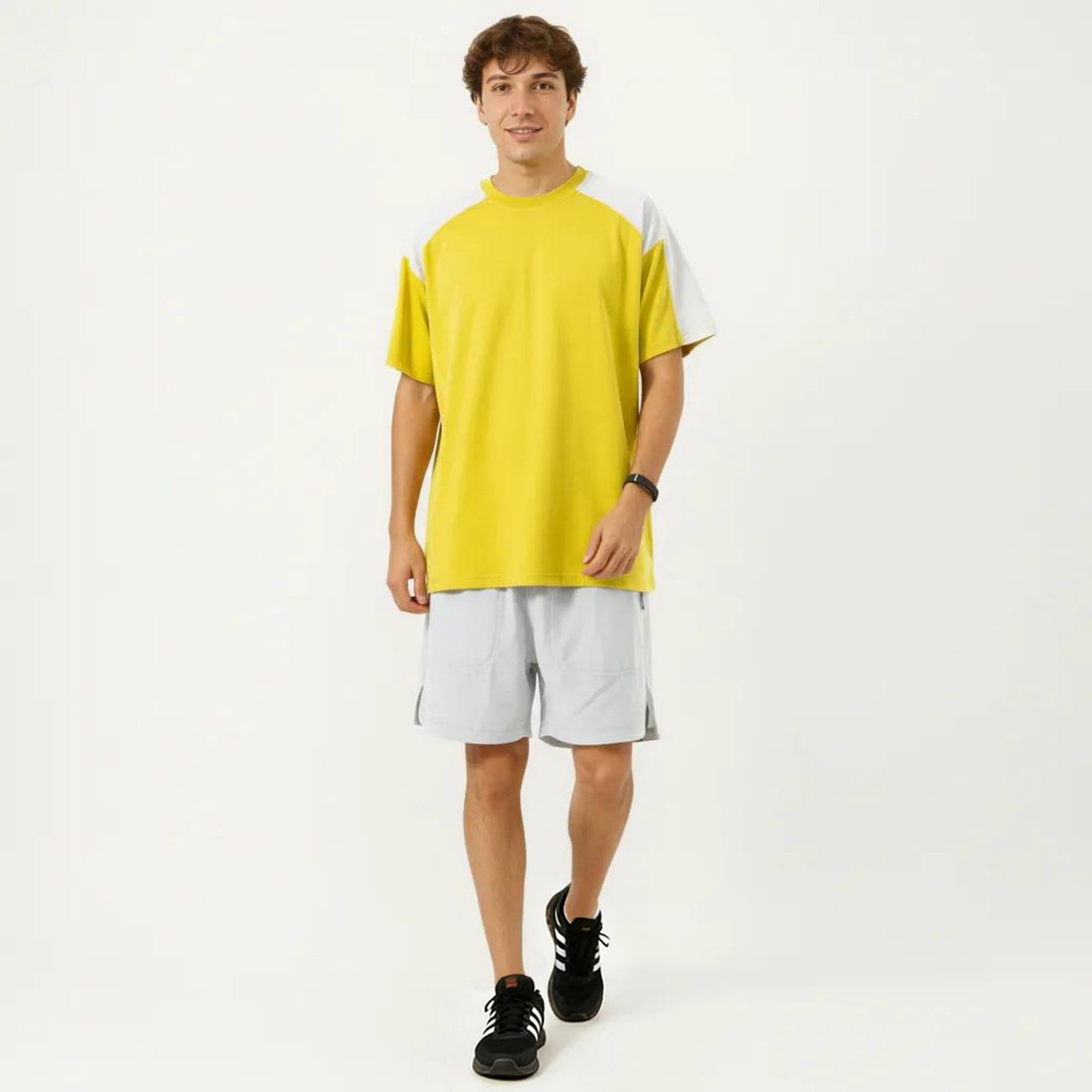Men's Short Sleeve Athletic T-Shirt with Contrast Shoulder Panels Lightweight Breathable
