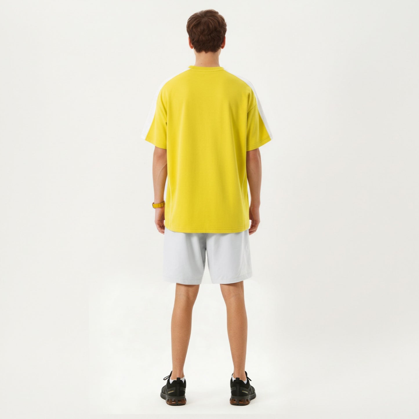 Men's Short Sleeve Athletic T-Shirt with Contrast Shoulder Panels Lightweight Breathable