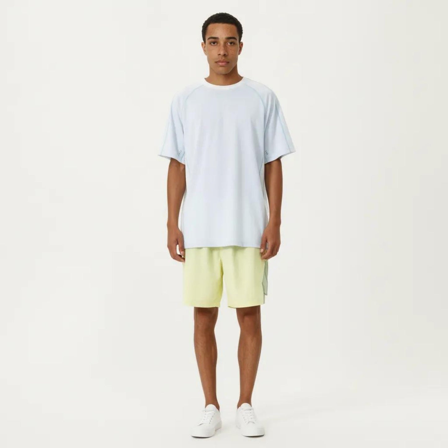 Men's Short Sleeve Athletic T-Shirt with Contrast Panel Design Breathable Performance Top