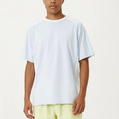Men's Short Sleeve Athletic T-Shirt with Contrast Panel Design Breathable Performance Top