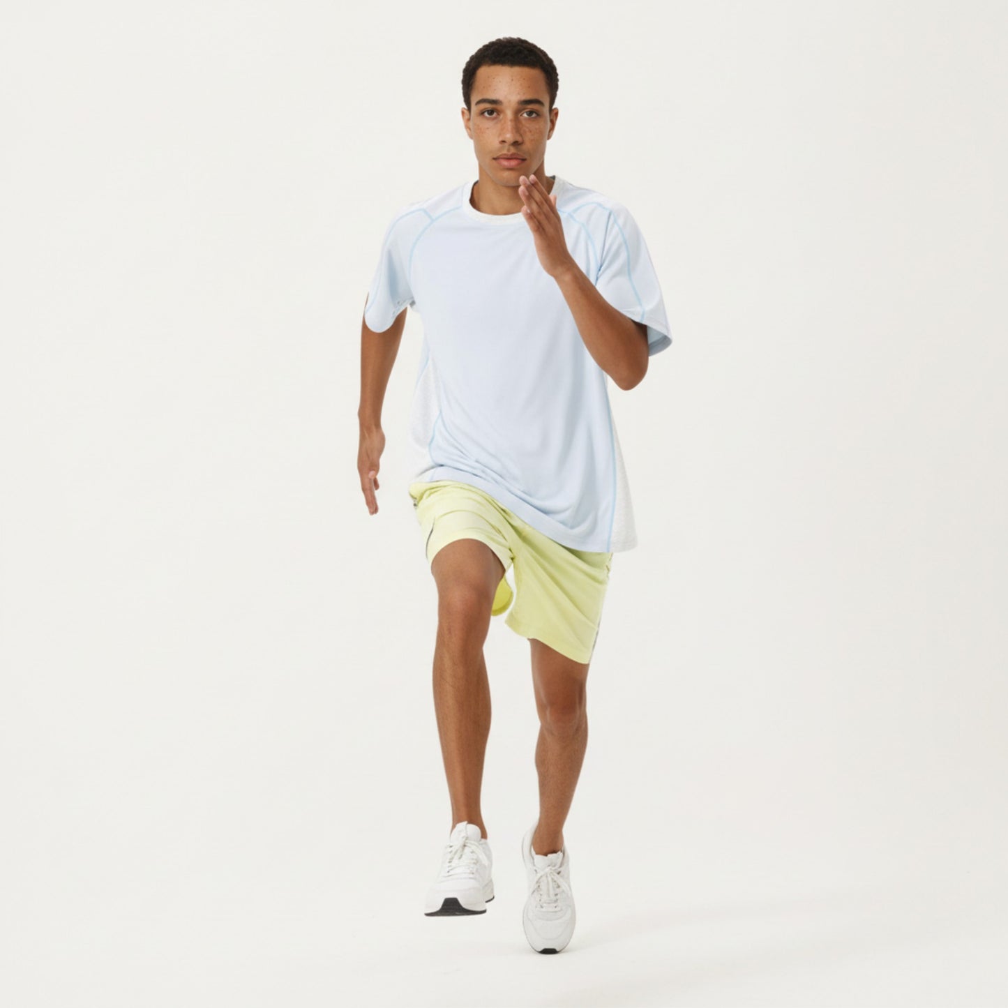 Men's Short Sleeve Athletic T-Shirt with Contrast Panel Design Breathable Performance Top