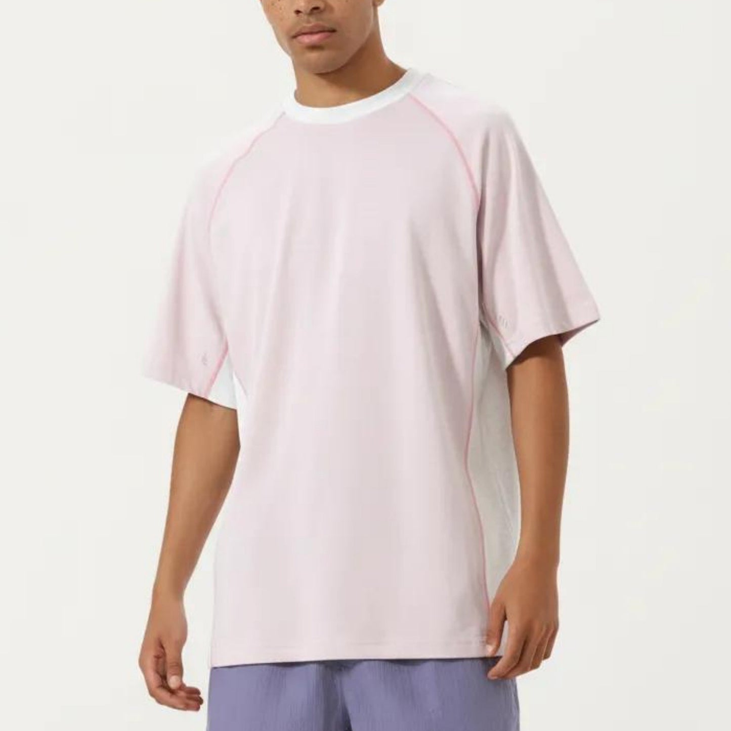 Men's Short Sleeve Athletic T-Shirt with Contrast Panel Design Breathable Performance Top