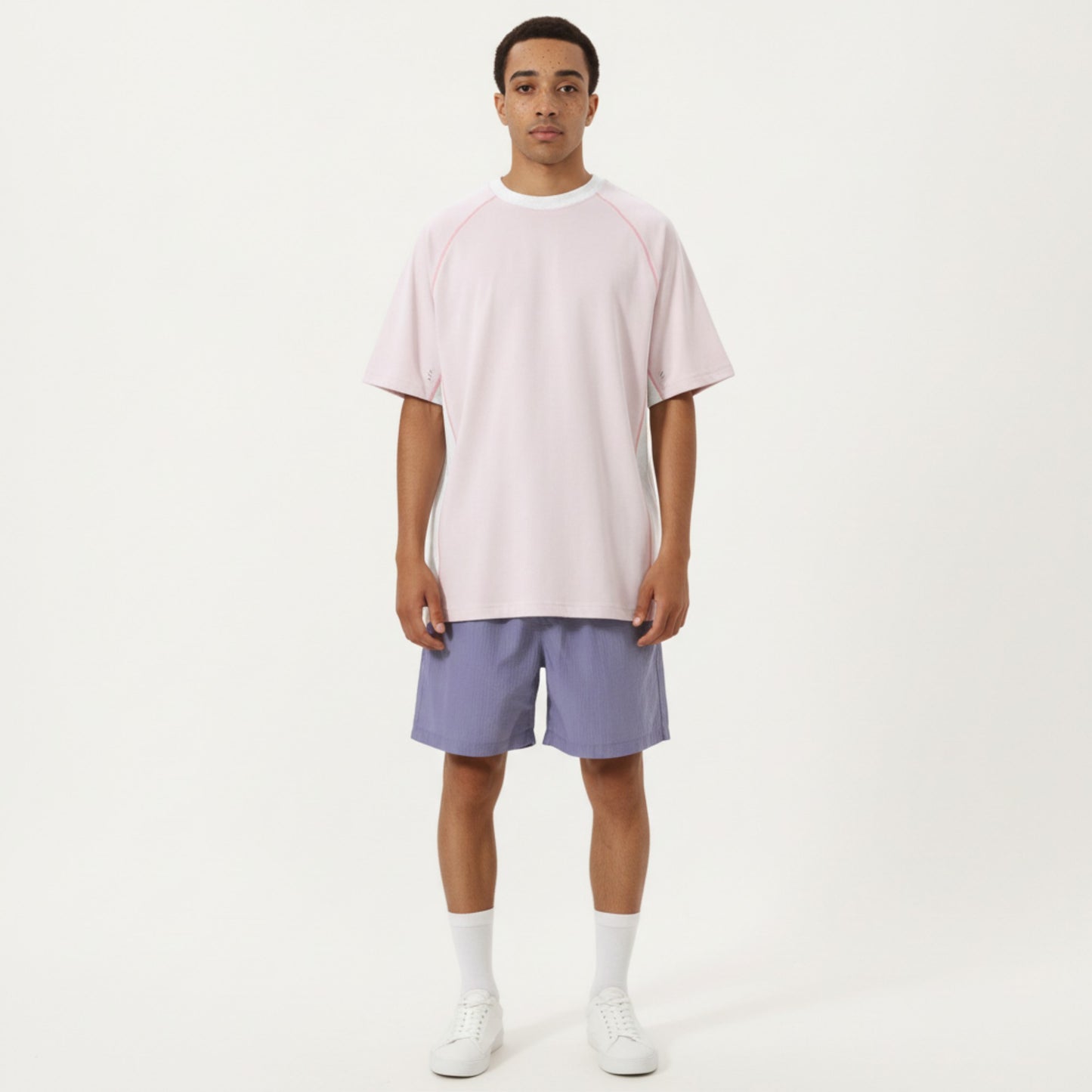 Men's Short Sleeve Athletic T-Shirt with Contrast Panel Design Breathable Performance Top