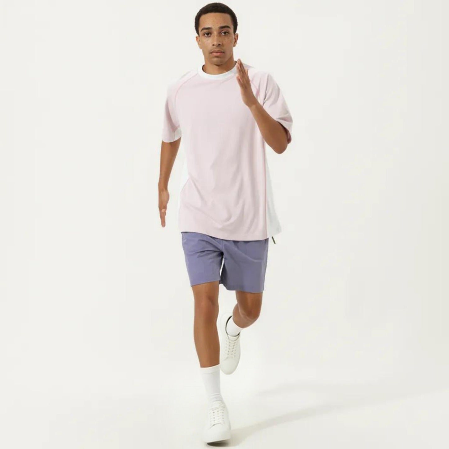 Men's Short Sleeve Athletic T-Shirt with Contrast Panel Design Breathable Performance Top