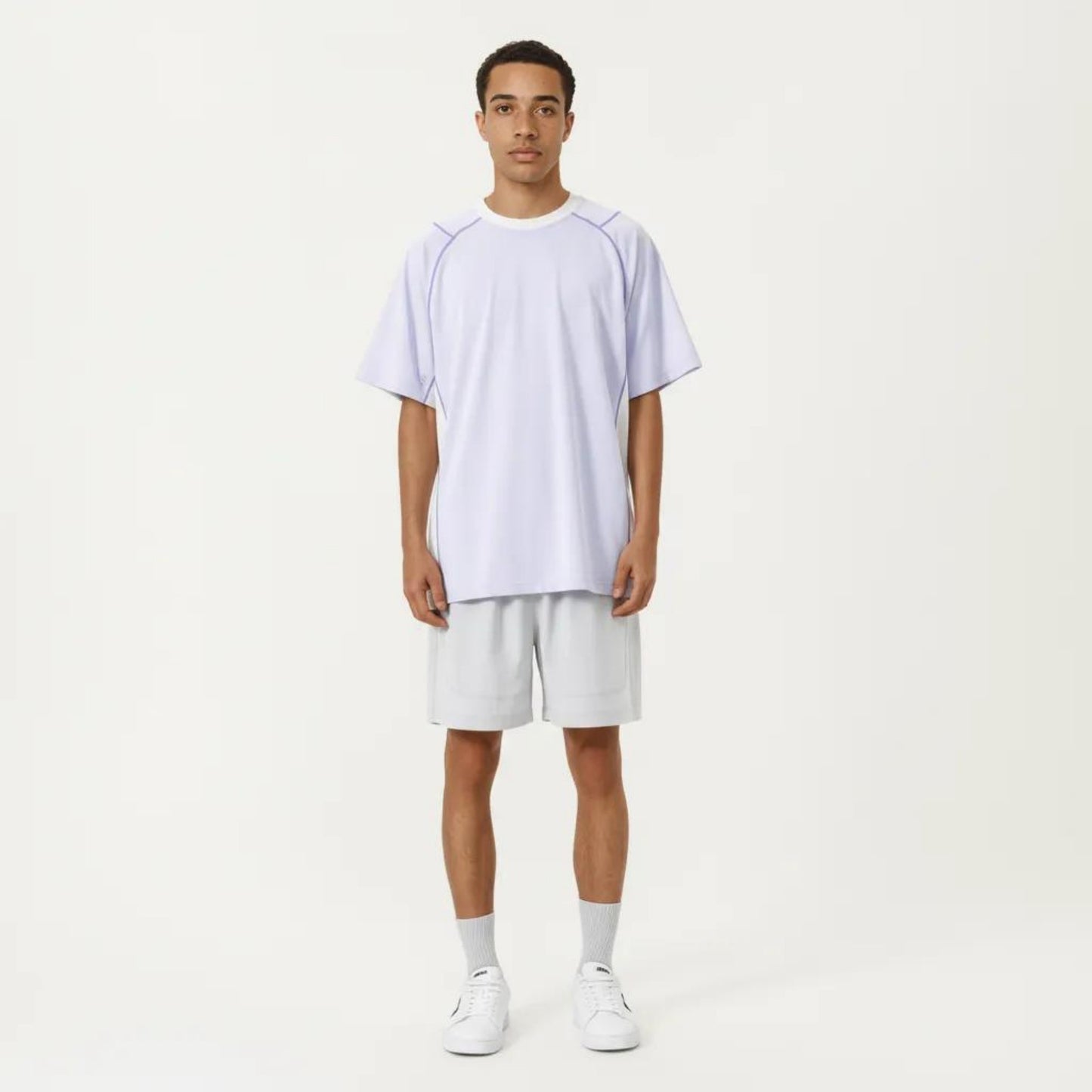 Men's Short Sleeve Athletic T-Shirt with Contrast Panel Design Breathable Performance Top