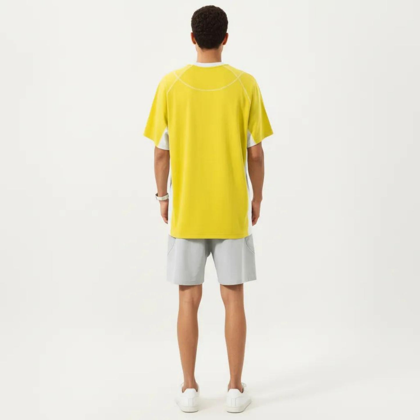 Men's Short Sleeve Athletic T-Shirt with Contrast Panel Design Breathable Performance Top