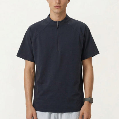 Men's Short Sleeve Athletic T-Shirt with Half Zip Mock Neck Lightweight Breathable Fabric
