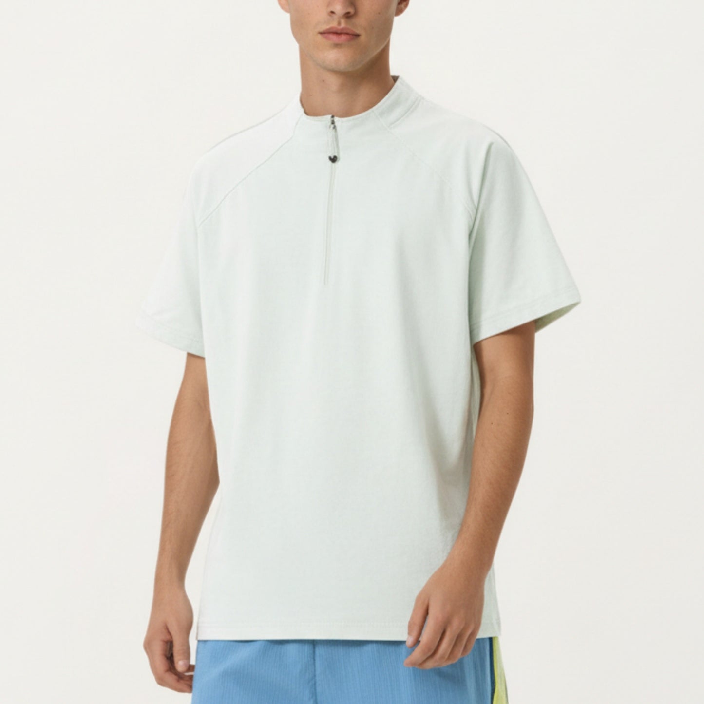 Men's Short Sleeve Athletic T-Shirt with Half Zip Mock Neck Lightweight Breathable Fabric