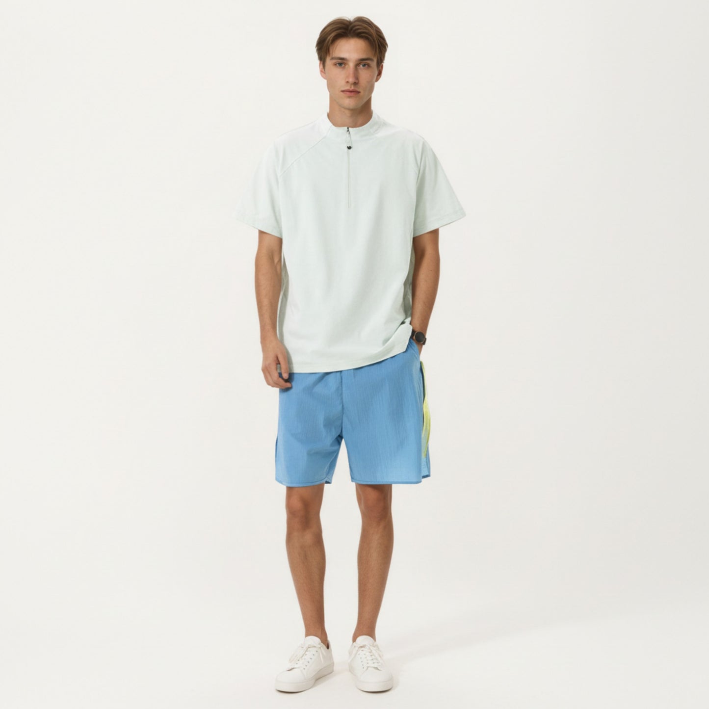 Men's Short Sleeve Athletic T-Shirt with Half Zip Mock Neck Lightweight Breathable Fabric