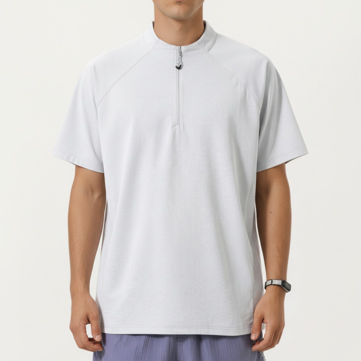 Men's Short Sleeve Athletic T-Shirt with Half Zip Mock Neck Lightweight Breathable Fabric