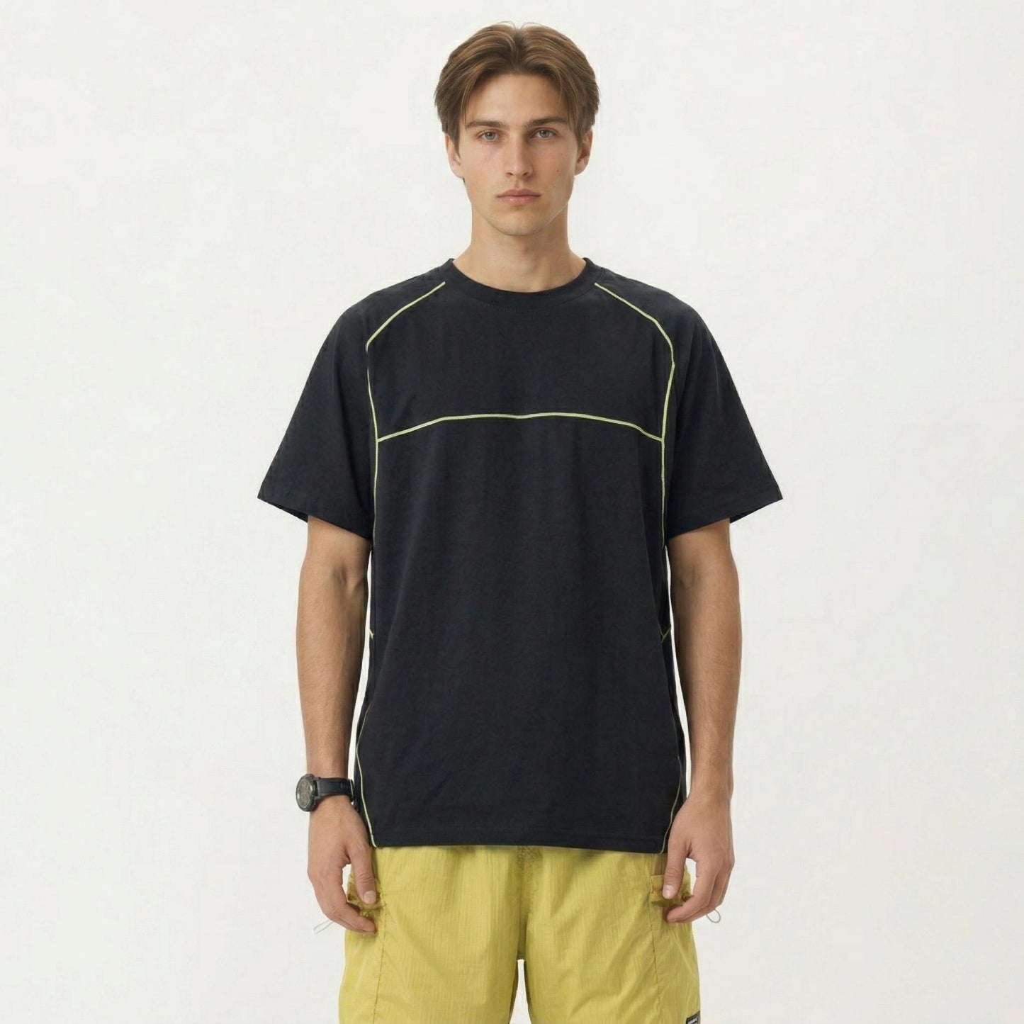 Men's Short Sleeve Athletic T-Shirt with Contrast Seam Detail Breathable Lightweight Fabric