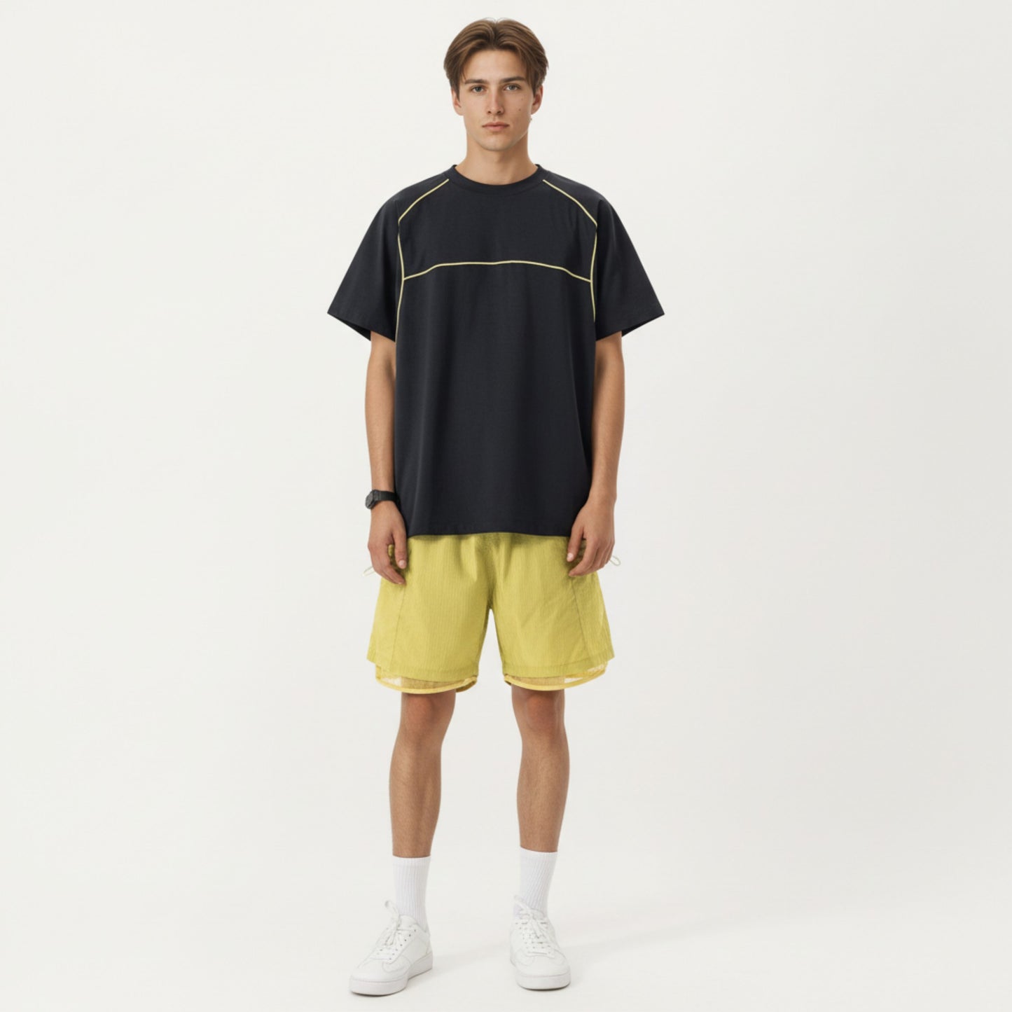 Men's Short Sleeve Athletic T-Shirt with Contrast Seam Detail Breathable Lightweight Fabric