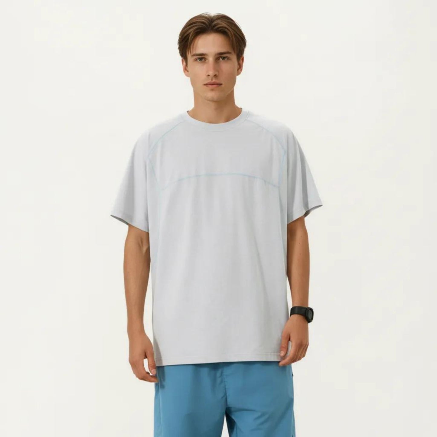 Men's Short Sleeve Athletic T-Shirt with Contrast Seam Detail Breathable Lightweight Fabric