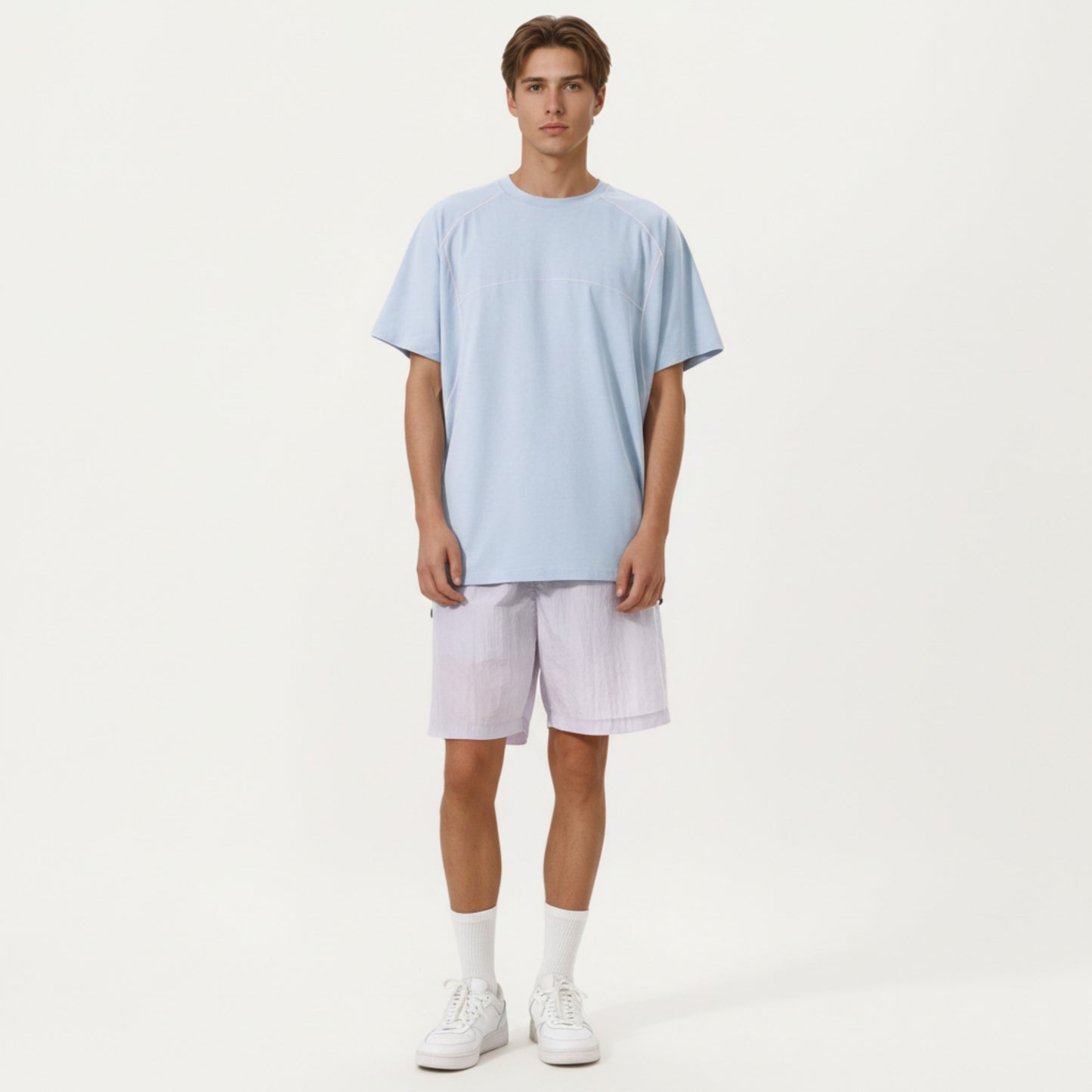 Men's Short Sleeve Athletic T-Shirt with Contrast Seam Detail Breathable Lightweight Fabric