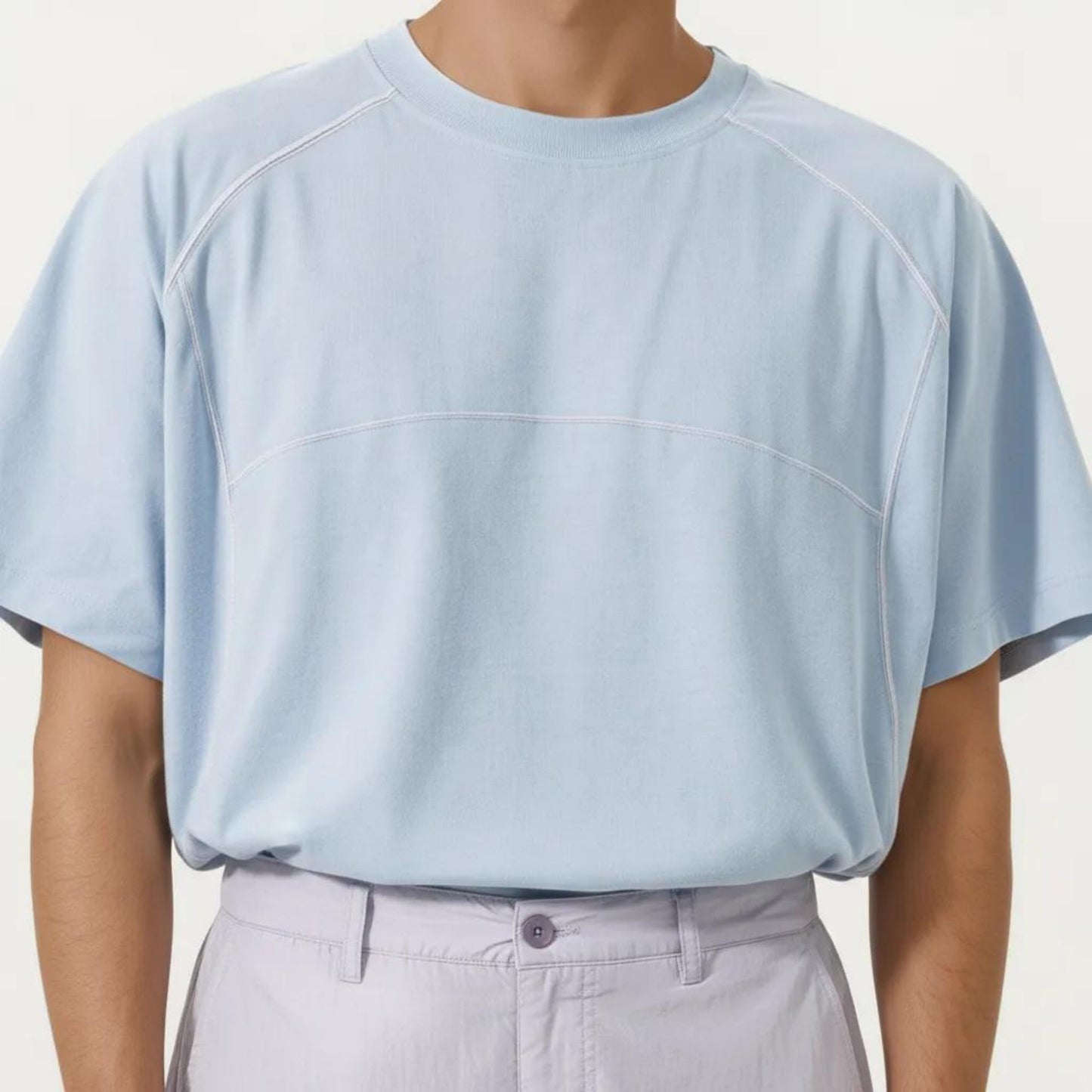 Men's Short Sleeve Athletic T-Shirt with Contrast Seam Detail Breathable Lightweight Fabric