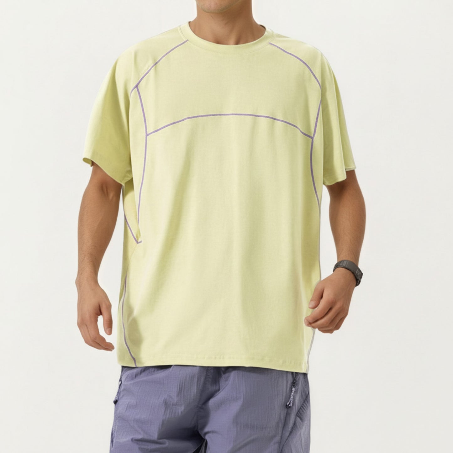 Men's Short Sleeve Athletic T-Shirt with Contrast Seam Detail Breathable Lightweight Fabric
