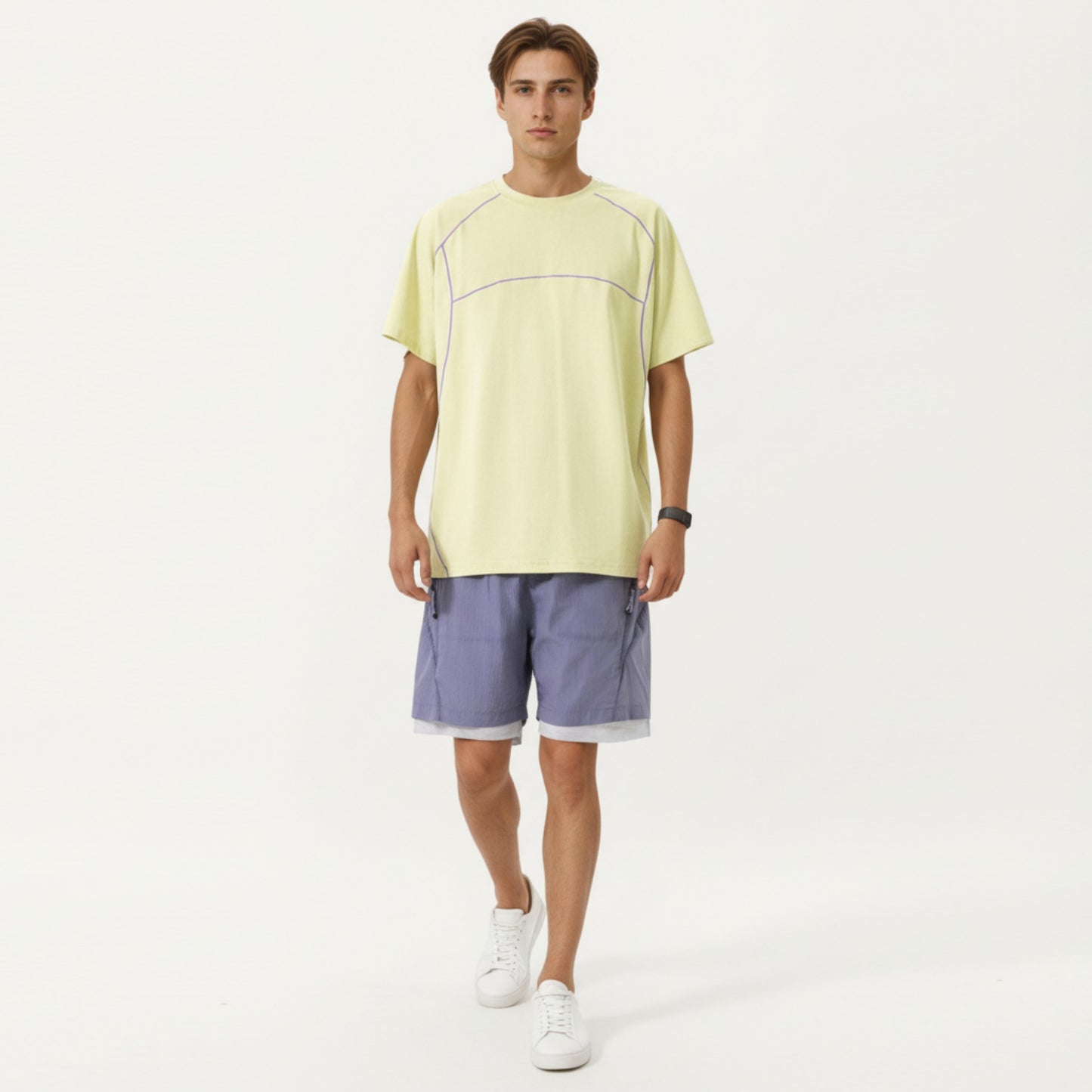 Men's Short Sleeve Athletic T-Shirt with Contrast Seam Detail Breathable Lightweight Fabric