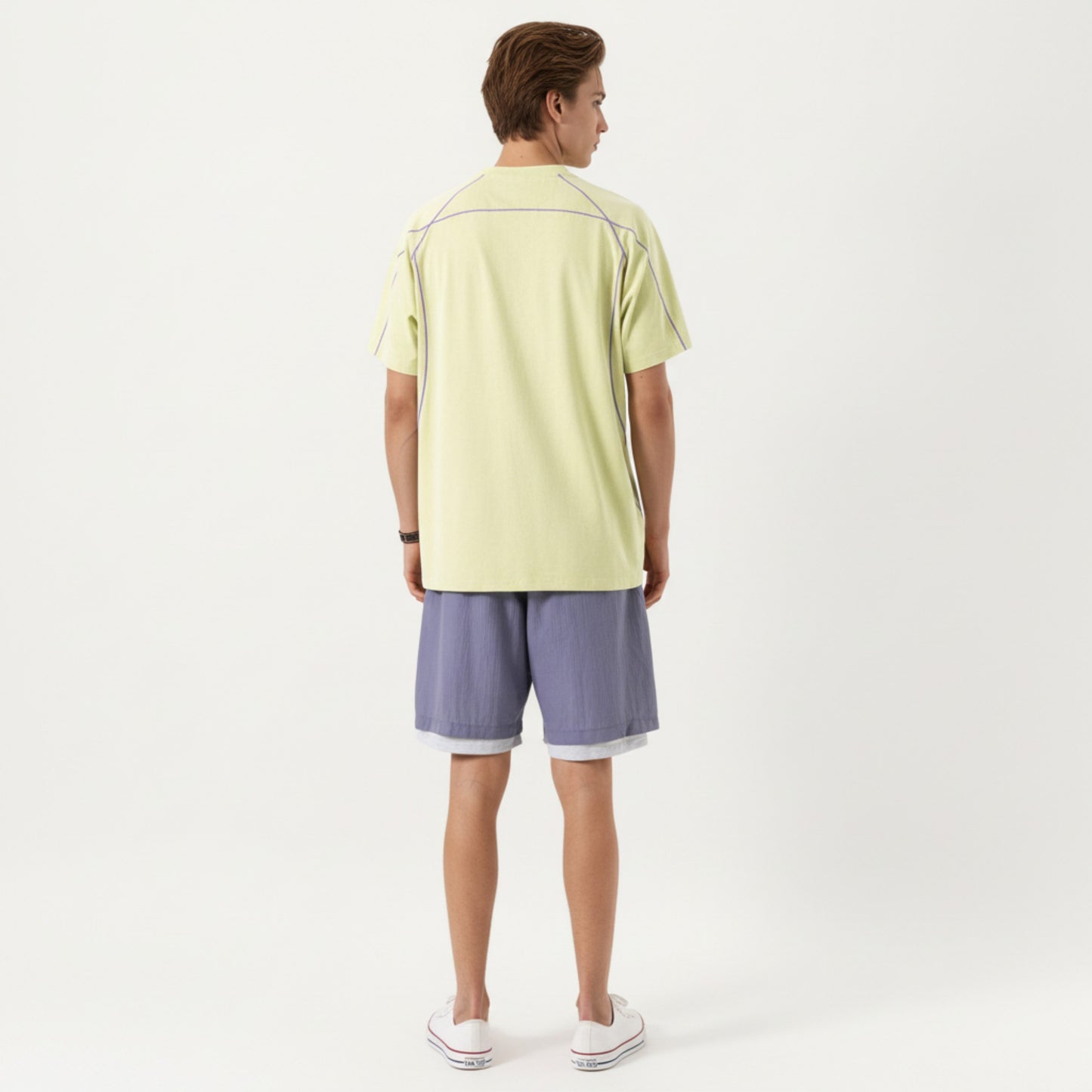 Men's Short Sleeve Athletic T-Shirt with Contrast Seam Detail Breathable Lightweight Fabric