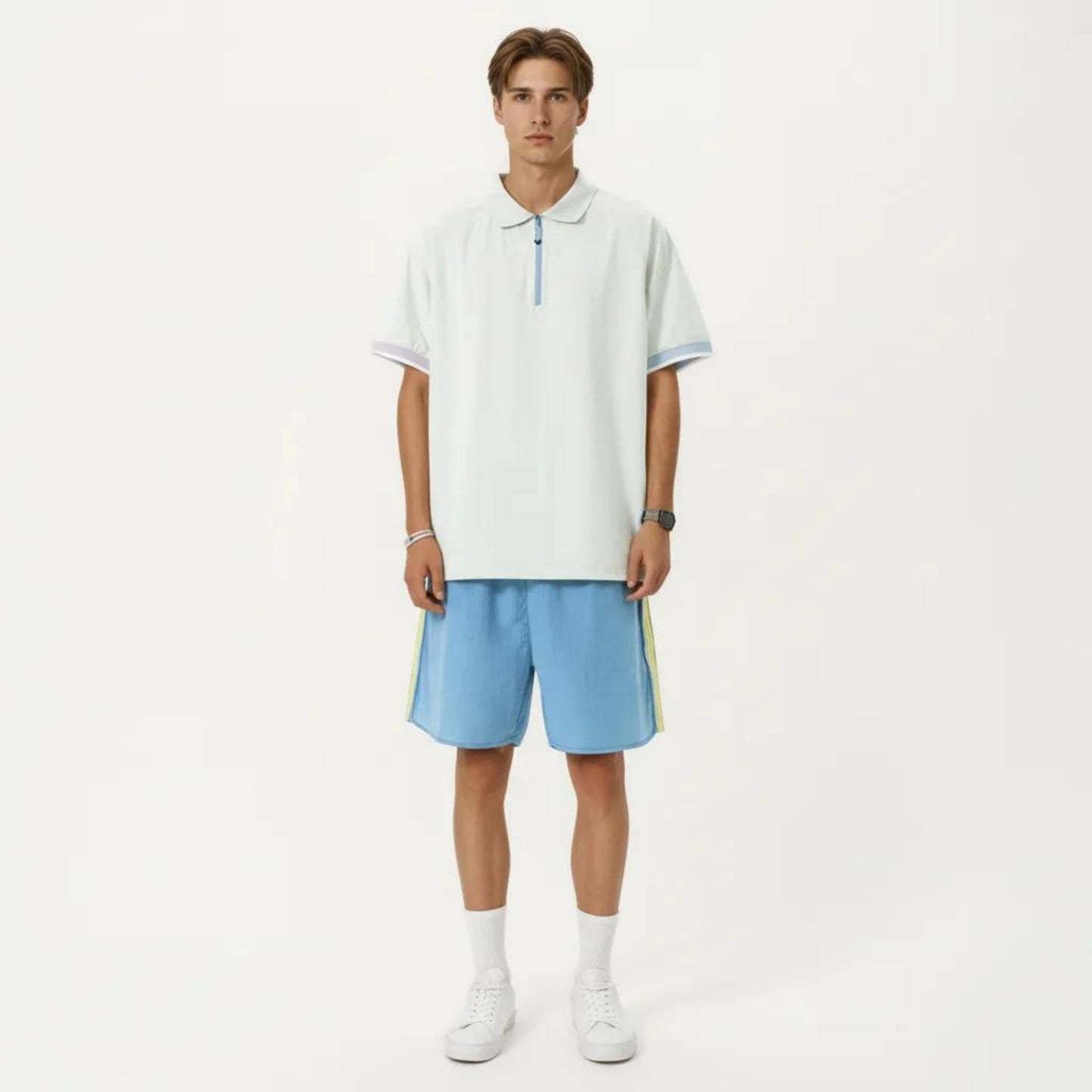 Men's Short Sleeve Athletic Polo Shirt with Zip Collar Lightweight Breathable Fabric and Relaxed Fit