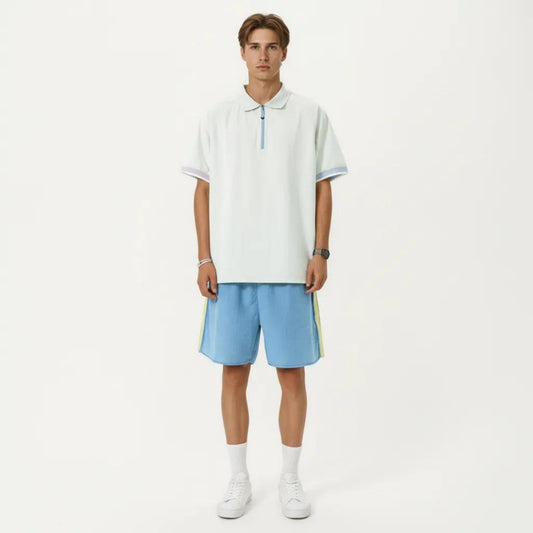 Men's Short Sleeve Athletic Polo Shirt with Zip Collar Lightweight Breathable Fabric and Relaxed Fit
