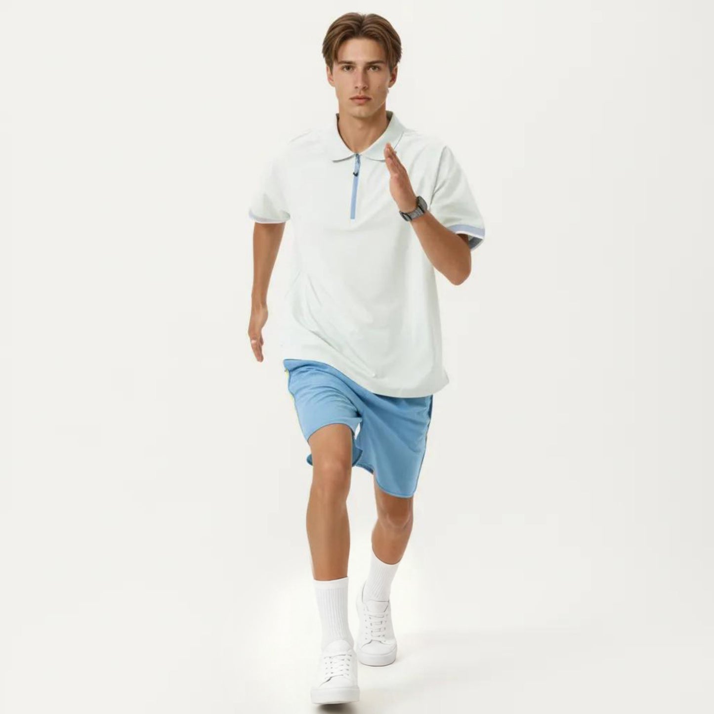 Men's Short Sleeve Athletic Polo Shirt with Zip Collar Lightweight Breathable Fabric and Relaxed Fit