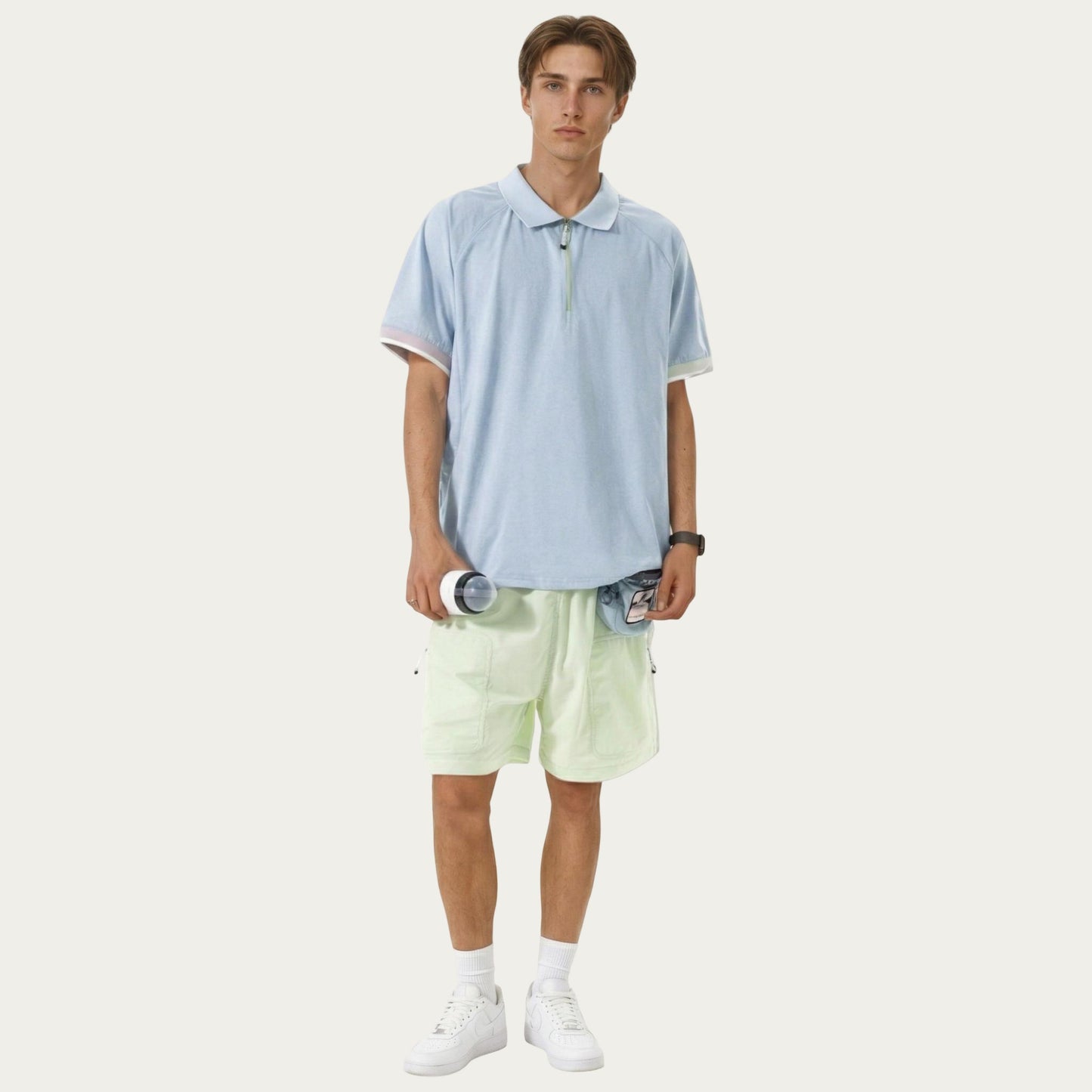 Men's Short Sleeve Athletic Polo Shirt with Zip Collar Lightweight Breathable Fabric and Relaxed Fit