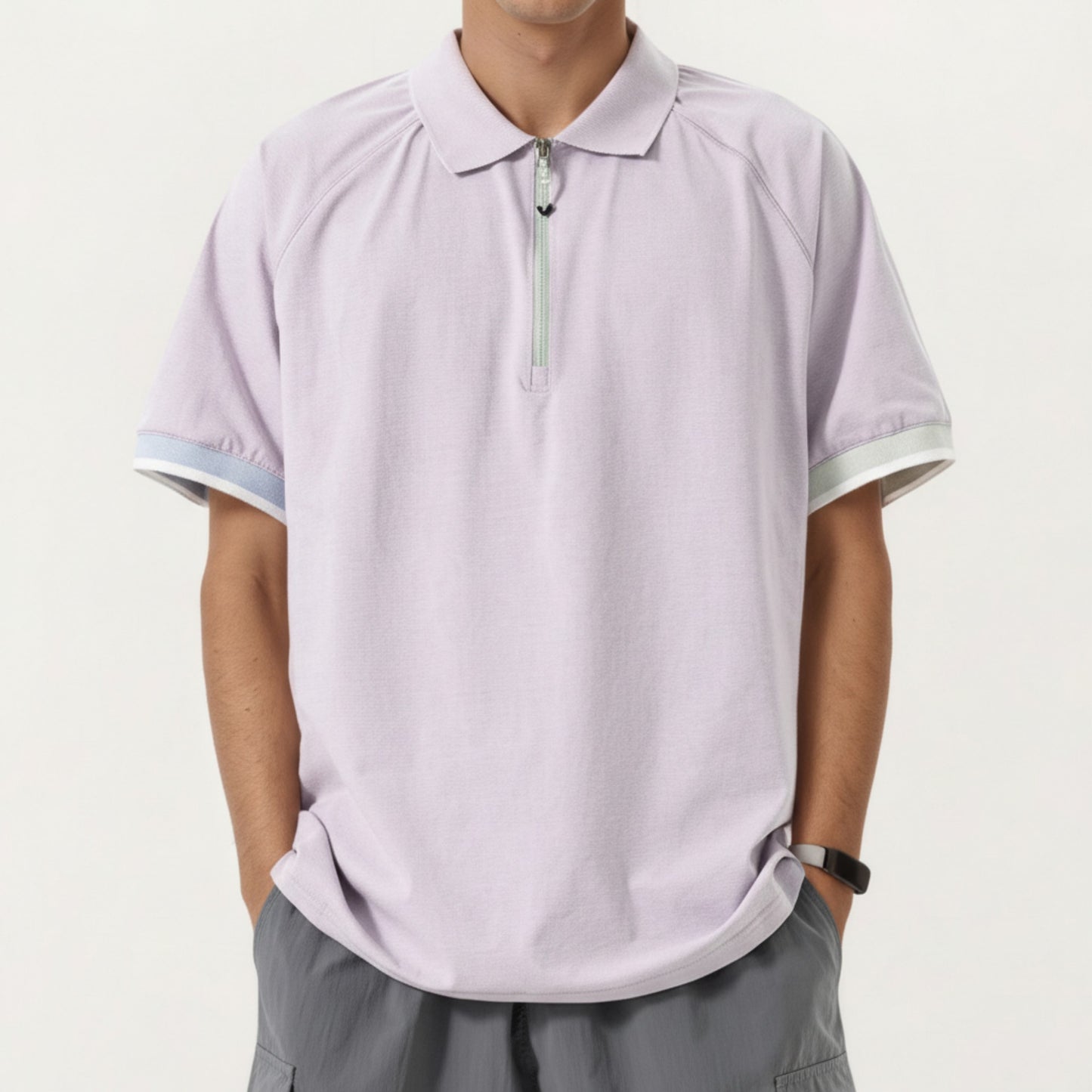 Men's Short Sleeve Athletic Polo Shirt with Zip Collar Lightweight Breathable Fabric and Relaxed Fit