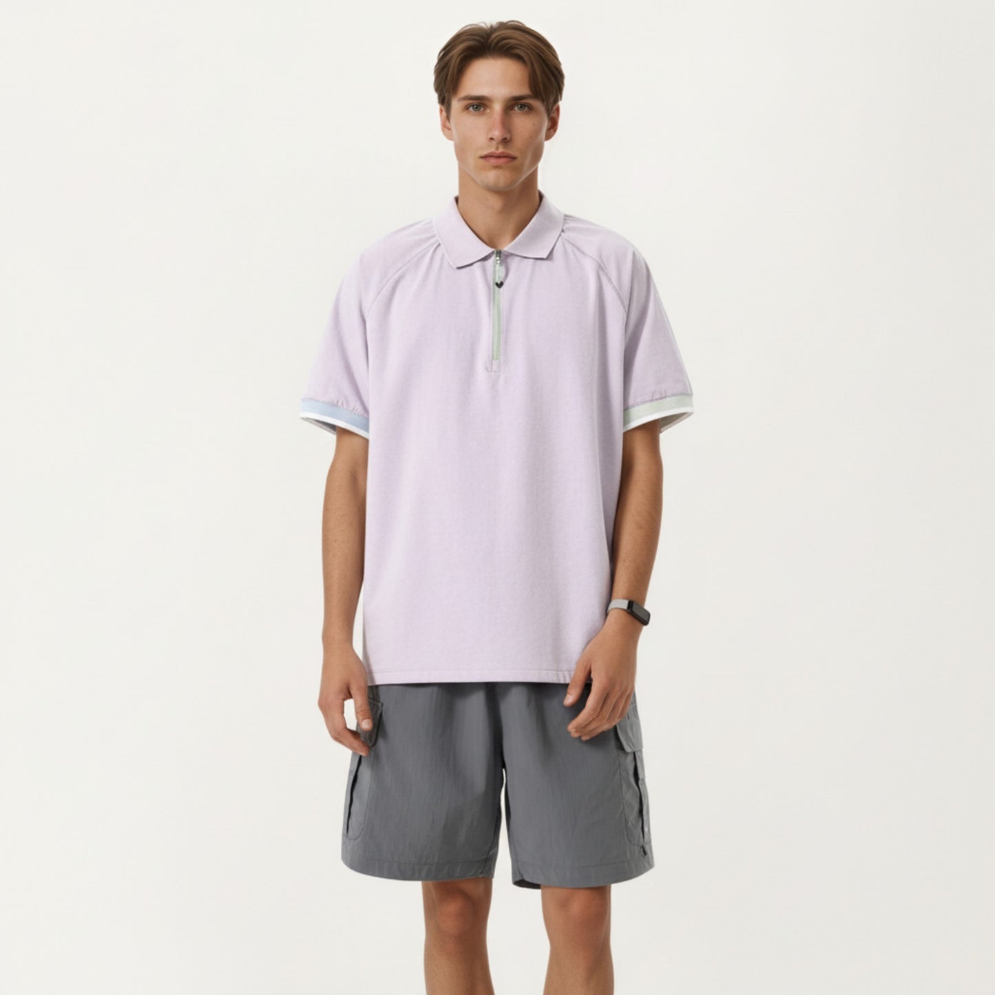 Men's Short Sleeve Athletic Polo Shirt with Zip Collar Lightweight Breathable Fabric and Relaxed Fit