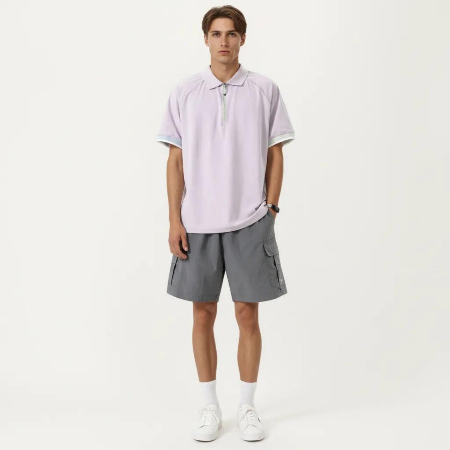 Men's Short Sleeve Athletic Polo Shirt with Zip Collar Lightweight Breathable Fabric and Relaxed Fit