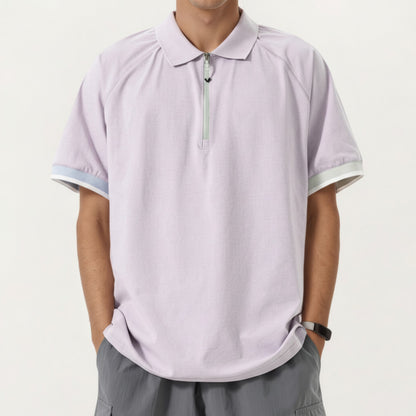 Men's Short Sleeve Athletic Polo Shirt with Zip Collar Lightweight Breathable Fabric and Relaxed Fit