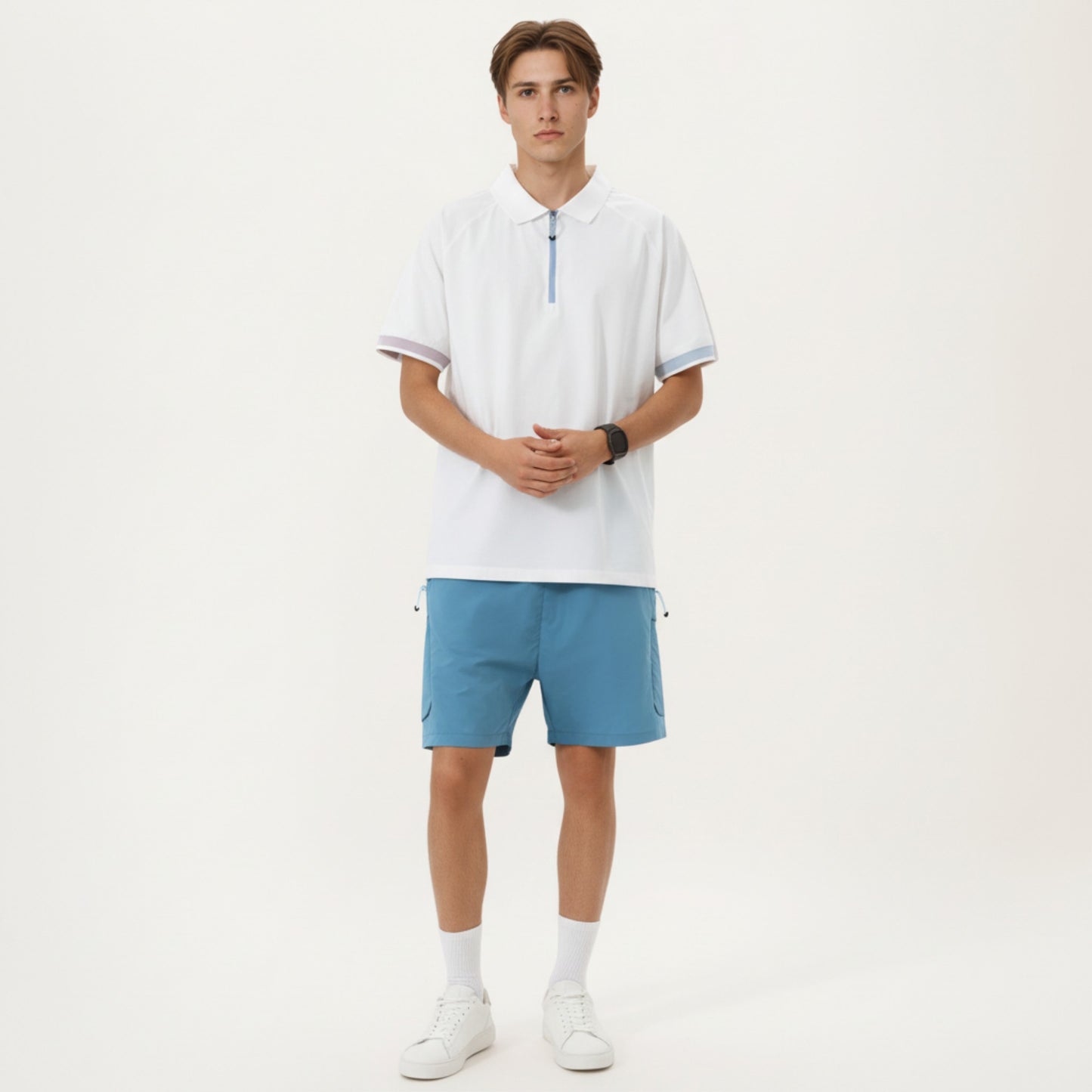 Men's Short Sleeve Athletic Polo Shirt with Zip Collar Lightweight Breathable Fabric and Relaxed Fit