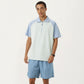 Men's Short Sleeve Athletic Polo Shirt with Zip Collar Colorblock Panel Design and Relaxed Fit Style