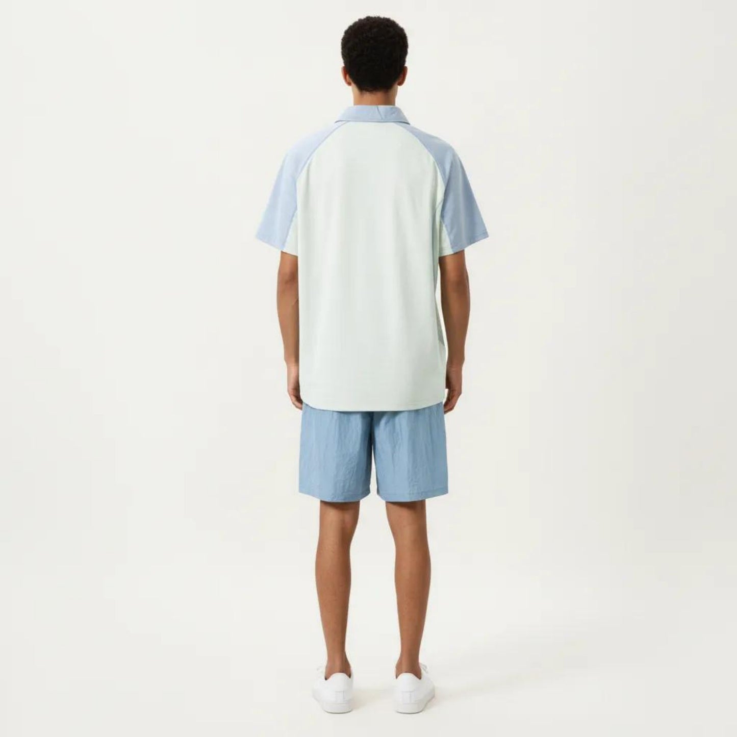 Men's Short Sleeve Athletic Polo Shirt with Zip Collar Colorblock Panel Design and Relaxed Fit Style