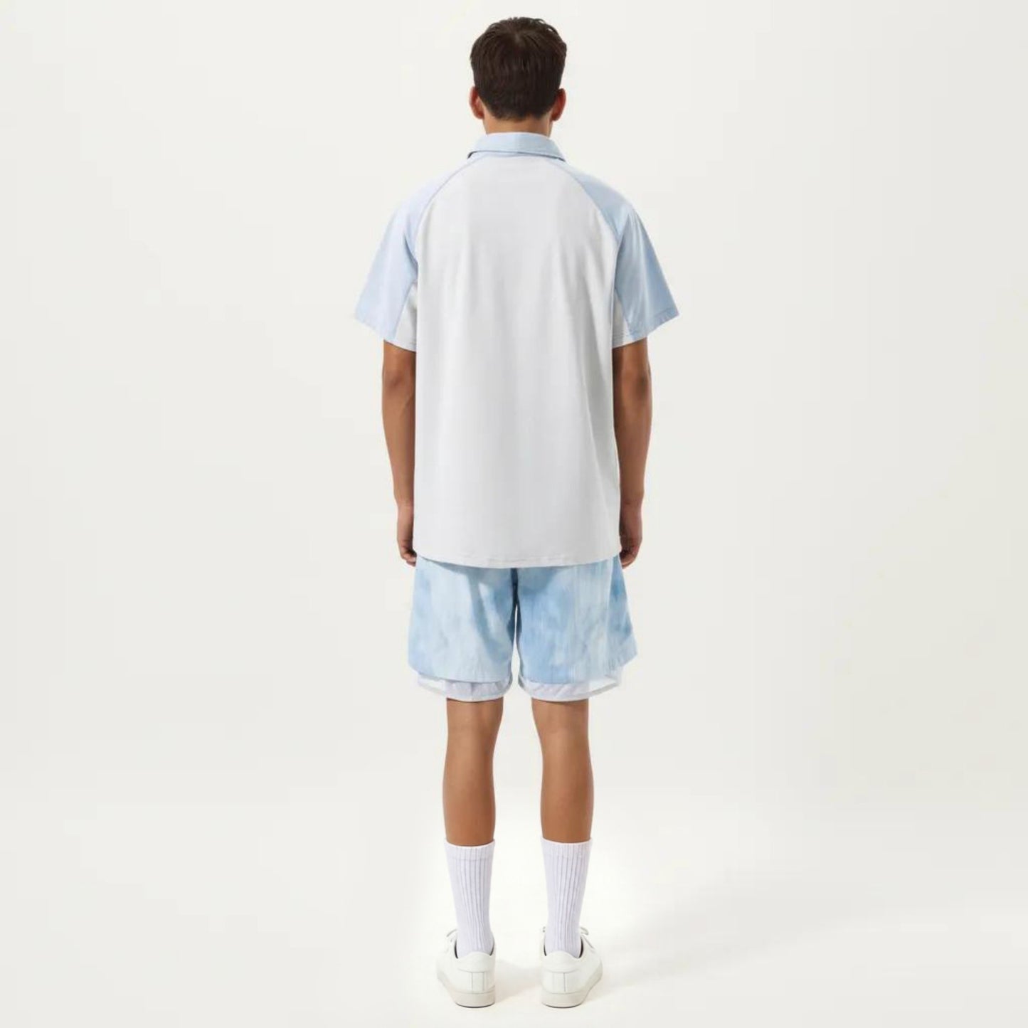Men's Short Sleeve Athletic Polo Shirt with Zip Collar Colorblock Panel Design and Relaxed Fit Style