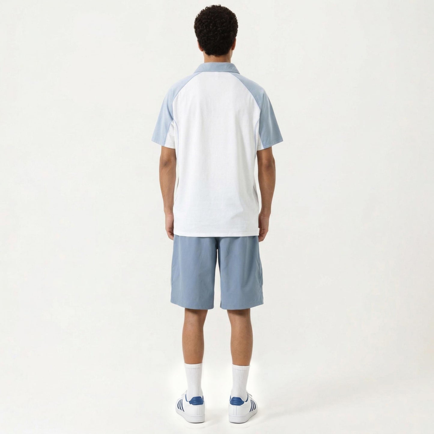 Men's Short Sleeve Athletic Polo Shirt with Zip Collar Colorblock Panel Design and Relaxed Fit Style