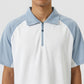 Men's Short Sleeve Athletic Polo Shirt with Zip Collar Colorblock Panel Design and Relaxed Fit Style