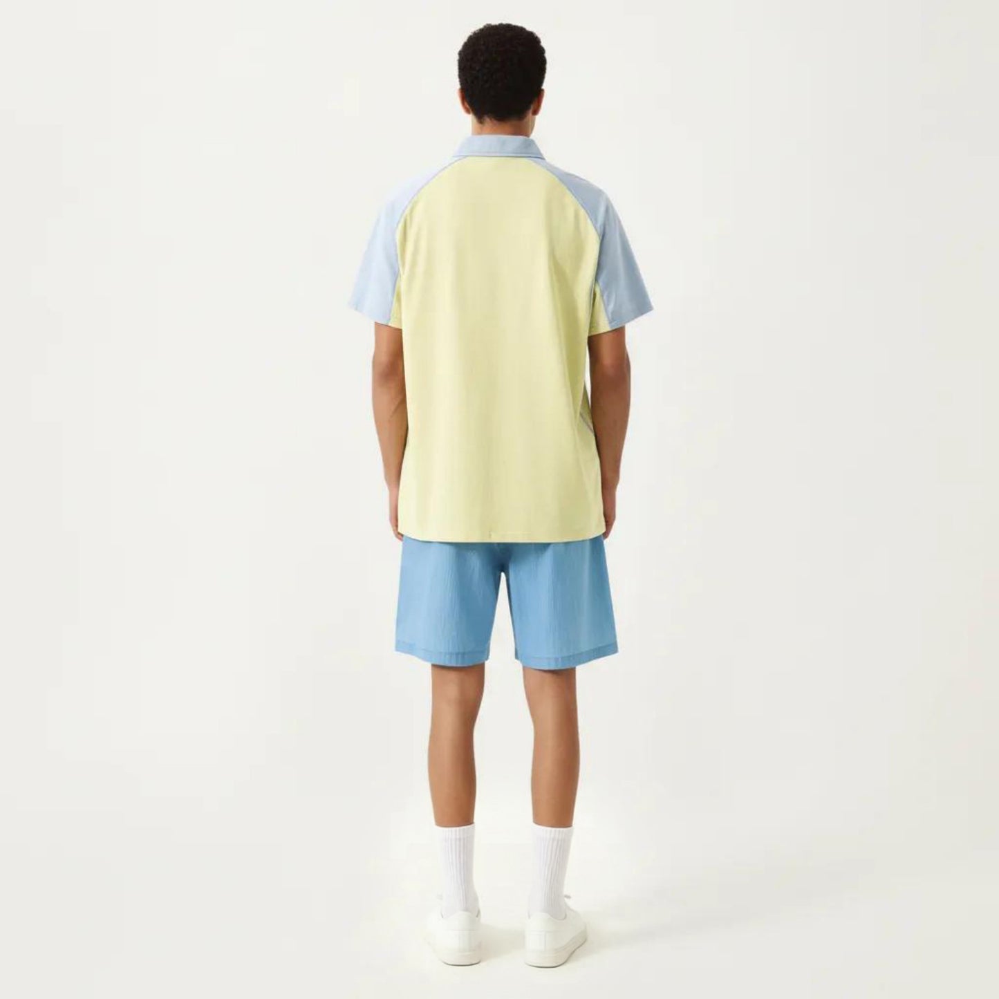 Men's Short Sleeve Athletic Polo Shirt with Zip Collar Colorblock Panel Design and Relaxed Fit Style