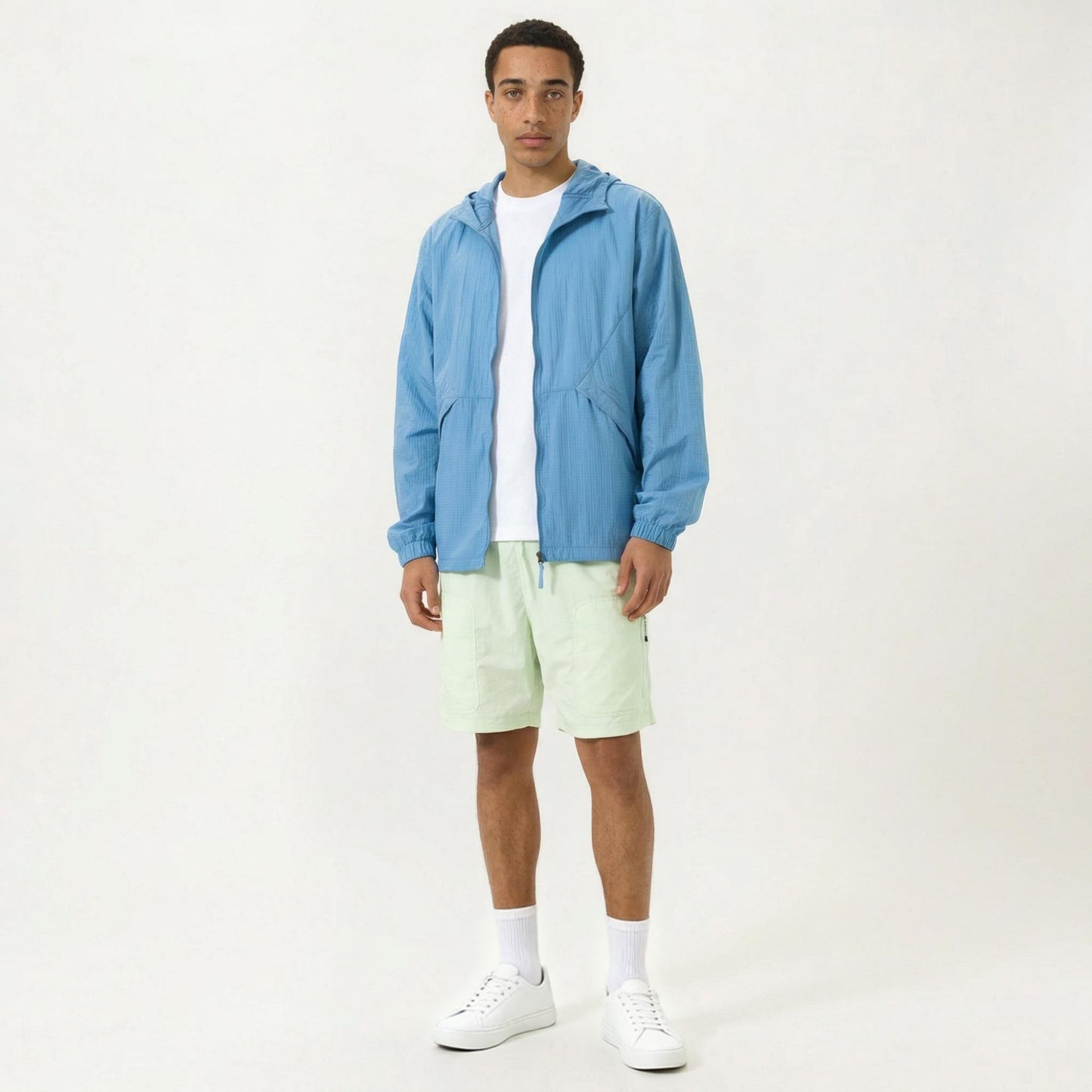 Men's Lightweight Hooded Windbreaker Jacket with Full Zip Closure Elastic Cuffs and Side Pocket