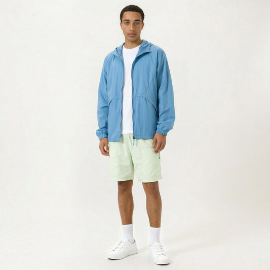 Men's Lightweight Hooded Windbreaker Jacket with Full Zip Closure Elastic Cuffs and Side Pocket