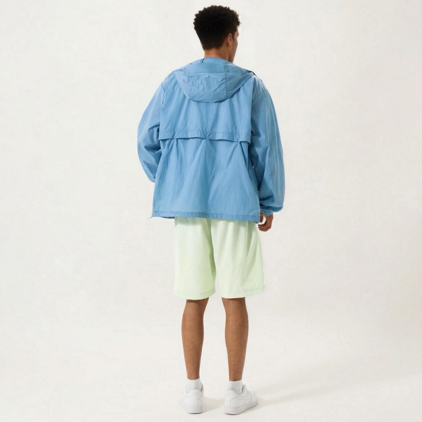 Men's Lightweight Hooded Windbreaker Jacket with Full Zip Closure Elastic Cuffs and Side Pocket