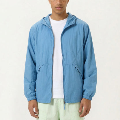 Men's Lightweight Hooded Windbreaker Jacket with Full Zip Closure Elastic Cuffs and Side Pocket