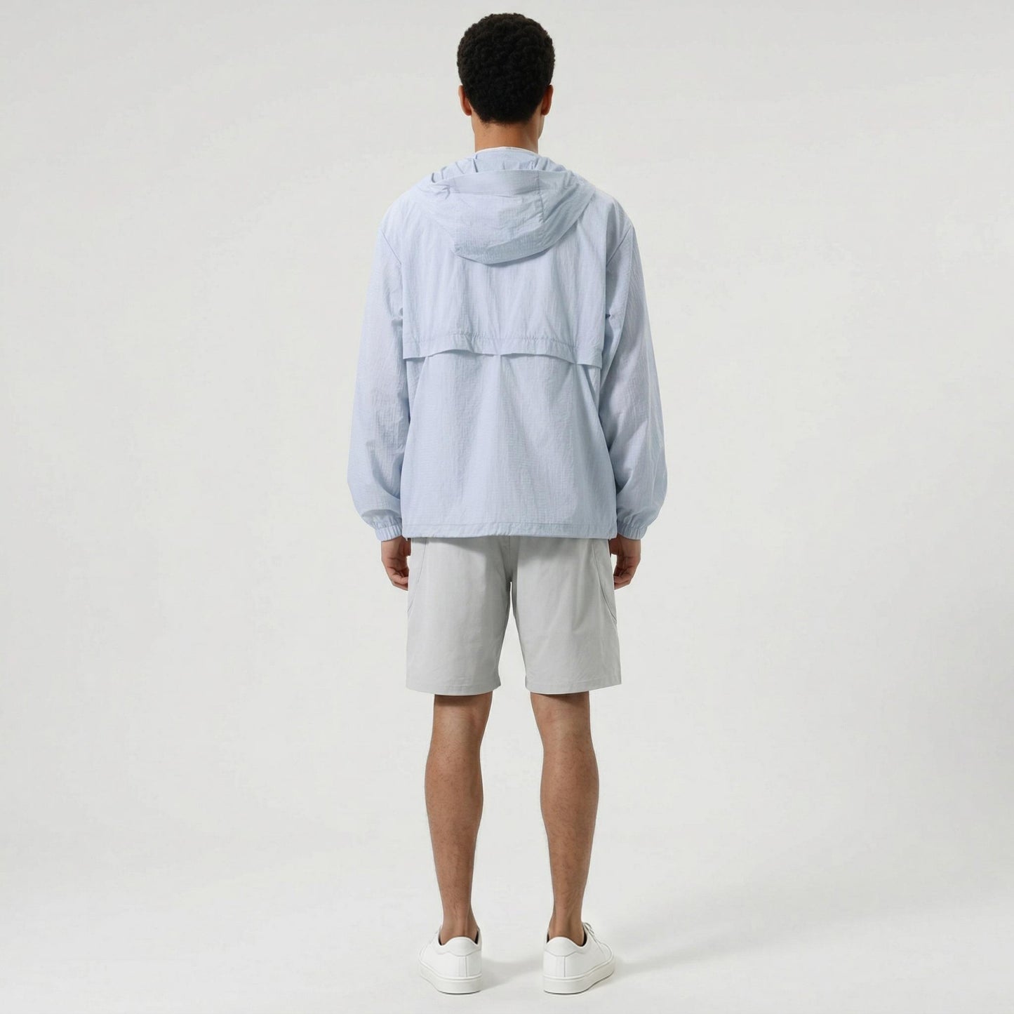 Men's Lightweight Hooded Windbreaker Jacket with Full Zip Closure Elastic Cuffs and Side Pocket